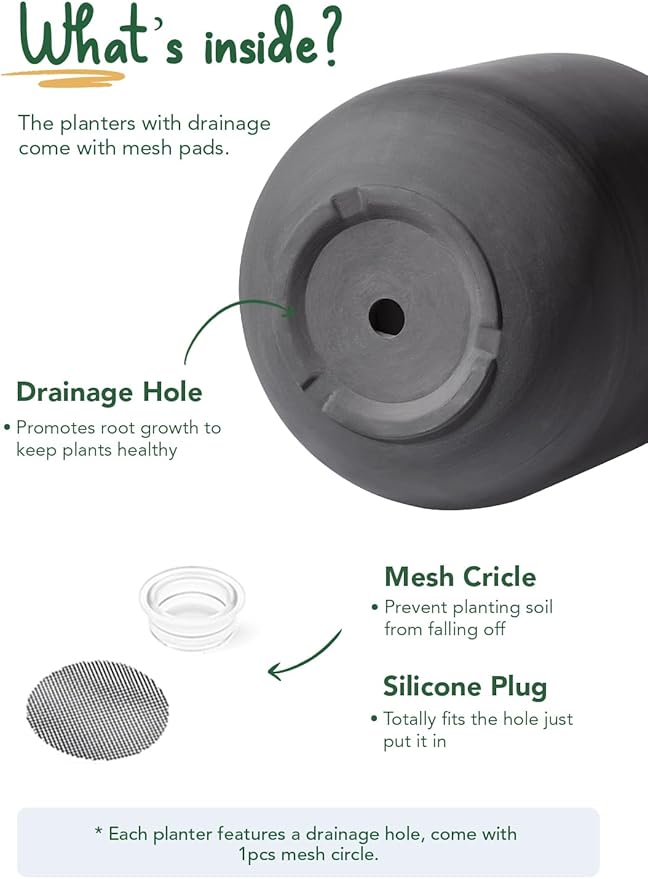 LE TAUCI 10 Inch Plant Pot, Ceramic Pots for Plants with Drainage Hole and Rubber Plug, Plant Pots Indoor for Home Garden Patio Office, Cylinder Planters for Indoor Plants, Charcoal Gray