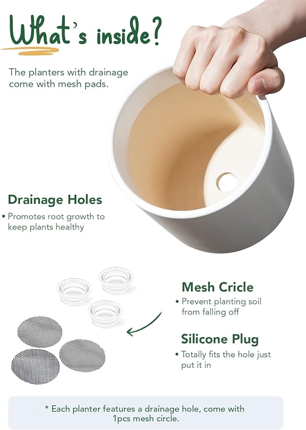 LE TAUCI Ceramic Plant Pots Indoor, 10 Inch 8 Inch 6 Inch Planters for Indoor Plants, Mid-Century Modern Flower Pots with Drainage Hole and Plug, Cylinder Round Planter Pots, Set of 3, White