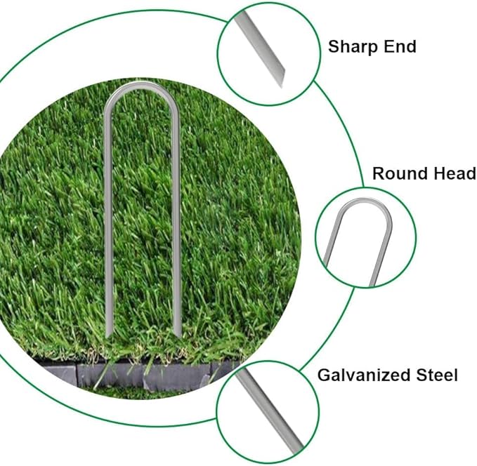AAGUT 16 Pack Garden Landscape Staples 6 Inch Soaker Hose Stakes 11 Gauge Drip Line Irrigation Stakes Water Hose Hooks Galvanized Lawn U Pins Sod Nails for Chicken Wire, Drip Tubing, Dog Fence