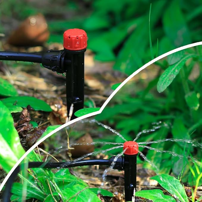 50-Pack Quick Connect Dripper Irrigation Emitters Adjustable 360 Degree Drip Emitters on 5" with Stake for 1/4" Drip Irrigation Tubing Irrigation Drip Ideal for (4-7mm) Garden Watering System