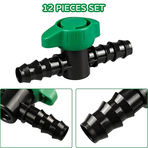 12 PCS Irrigation Barbed Ball Valve Fits for 1/2 Inch Drip Tubing, Drip Line Parts Shut Off Valve for Drip Irrigation and Aquariums
