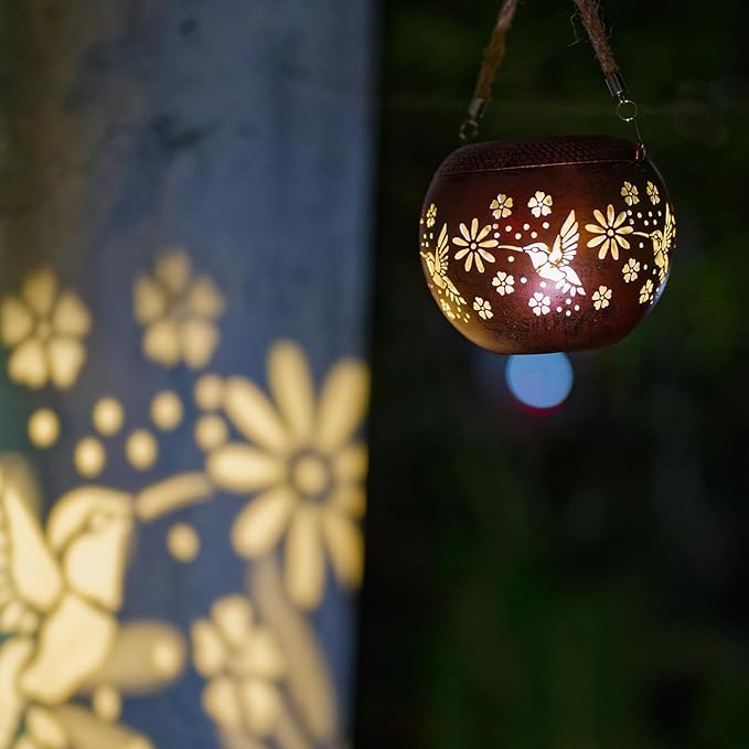 Starsoul 2 Pack Solar Lanterns Waterproof Outdoor, Hummingbird Hollow Out Decoractive Hanging Solar Lantern Lights for Outside Garden Yard Porch Tabletop Patio Decor, Gardening Gifts for Women Mom