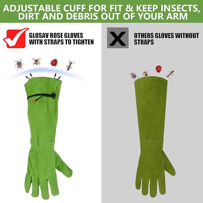 Professional Thorn Proof Gardening Gloves for Women and Men Rose Pruning & Cactus Trimming, Long Sleeve Heavy Duty Ladies Garden Gloves, Cowhide Leather (Small, Green)
