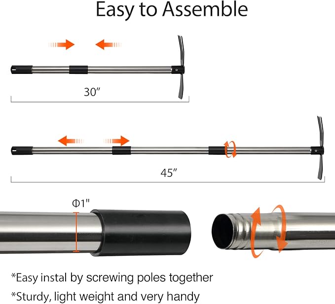 Hoe and Cultivator Gardening Hand Tools, Heavy Duty Stainless Steel Garden Hoe and 3 Fork Hand Tiller for Gardening Weeding Planting with Adjustable Handle 30-45 inch