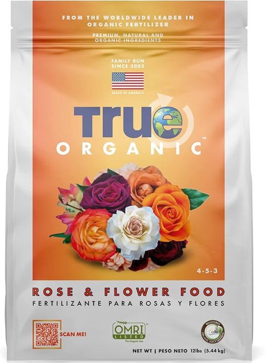 True Organic Rose & Flower Food – Organic Fertilizer for Stunning Blooms – 12lb Bag Covers 210 Sq. Ft.