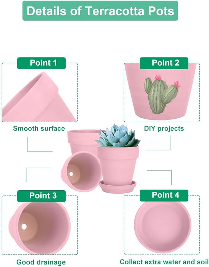 vensovo 4 Inch Small Peach Pink Terracotta Plant Pots with Saucer - 6 Pack Clay Flowerpots with Drainage, Great for Indoor Outdoor Plants, Crafts, Wedding Favor