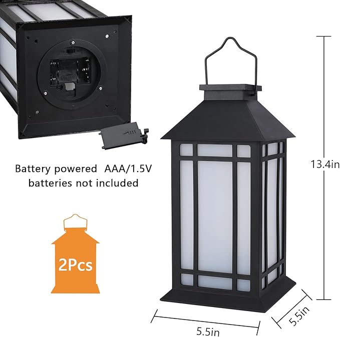 13-Inch IP65 Waterproof Battery-Powered Outdoor Lantern with Led Flameless Candle and 6-Hour Timer - Decorative Lantern for Patio & Garden(2 Pack)