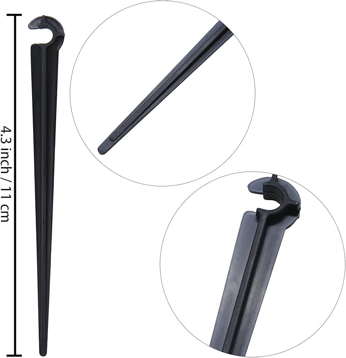 Elcoho 200 Pack Irrigation Drip Support Stakes 1/4 Inch Tubing Hose Holder for Vegetable Gardens or Flower Beds, with Storage Bag