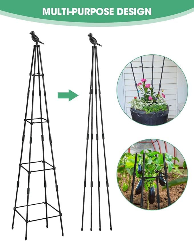 Trellis for Climbing Plants Outdoor, 2 Pack Plant Trellis Support for Climbing Vine, Plant Support Tower Cages Plastic Coated Metal Pipe Supports for Outdoor Indoor,Tomato cage (Black, 6 FT)