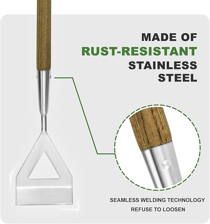 Dutch Hoe, Bending-Proof Push Pull Weeder, 51'' Long Handle Dutch Hoe Weeder for Women, Heavy Duty Stainless Steel Garden Dutch Hoe for Weeding in Between Seedling, Removal Moss,Soil Loosening