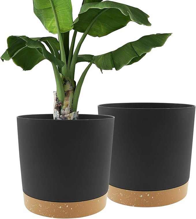 QCQHDU 12 inch Plant Pot, 2 Pack Planters for Indoor Plants with Drainage Holes & Saucer, Outdoor Flower Pots Home Garden Modern Decor