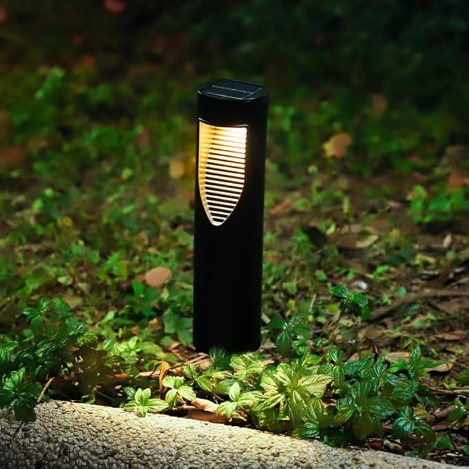 Techko Outdoor Solar Cylinder Bollard Path Lights, Modern Design, Waterproof IP65, Garden Lights for Landscape, Yard, Walkway, Pathway, Matte Black