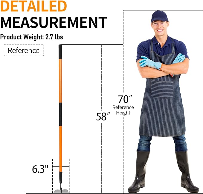 Garden Hoe Tool, Heavy Duty Hoe Garden Tool, Garden Hoe for Weeding with Long Fiberglass Handle, 58 Inches