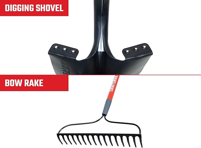 Craftsman 2-Piece Garden Tool Set with Digging Shovel and Bow Rake, Fiberglass Handles, Cushion Grips, for Landscaping, Gardening & Construction