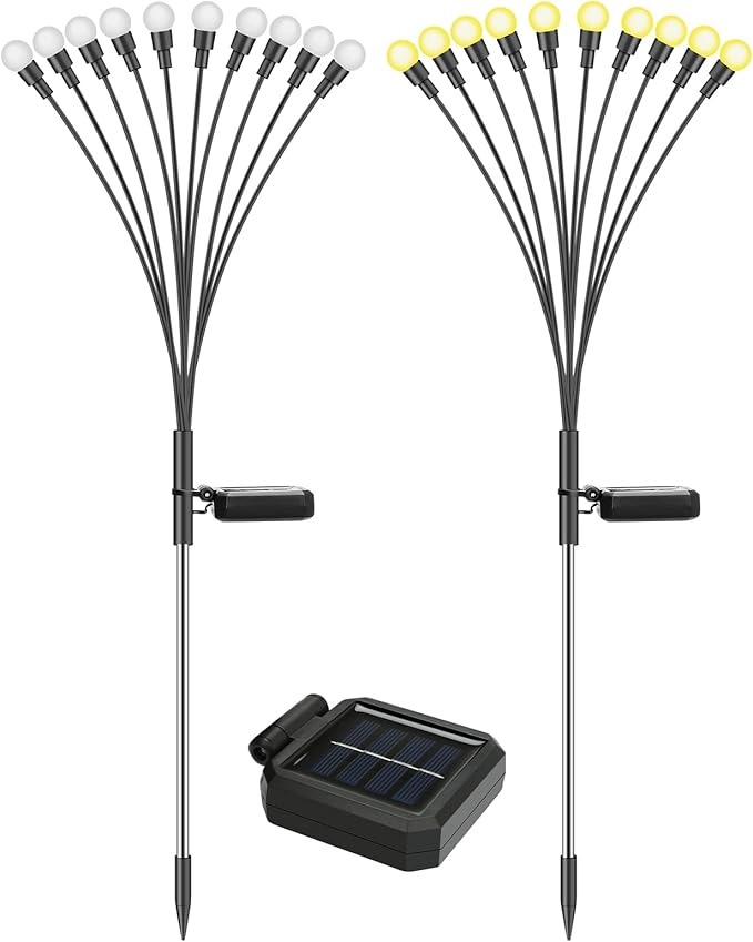 Solar Lights Outdoor (2 Pack-20 LEDs)，Waterproof Garden Fairy Swaying Firefly Lights ，Gifts for Outdoor Decorations，Suitable for Patio, terraces, lawns and Paths