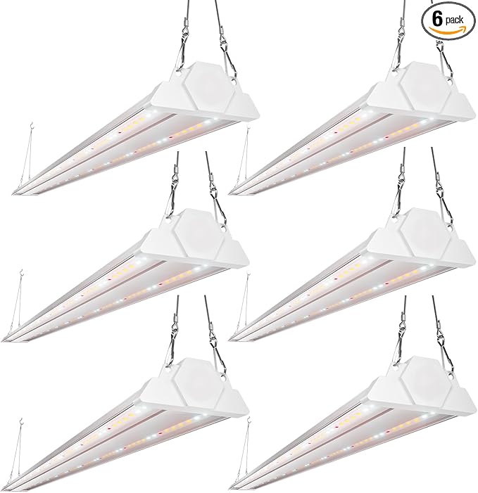 FREELICHT 6 Pack 4ft LED Grow Light, 60W (350W Equivalent), Sunlike Full Spectrum Integrated Plant Light for Hydroponic Indoor Plant Succulent Seedling Veg and Flower, Plug in with On/Off Switch