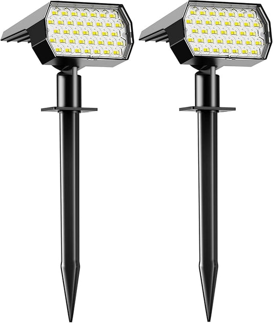 Solar Spot Lights Outdoor, [2 Pack/74 LED/3 Colors] 2-in-1 Solar Landscape Spotlights, IP65 Waterproof Auto On/Off Solar Powered Security Lights for Yard Garden Pathway Walkway