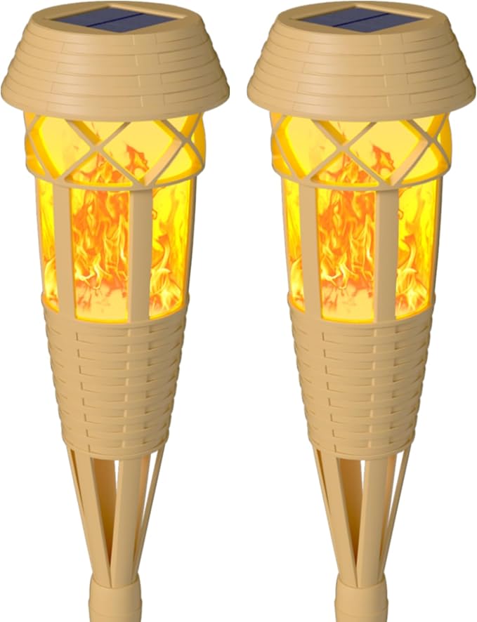 Solar Outdoor Lights – Solar Torch Lights with Flickering Flame for Garden Decor, Waterproof Solar Garden Lights, Outdoor Patio & Pathway Yard Decorations with Flame Torches - 2 Pack