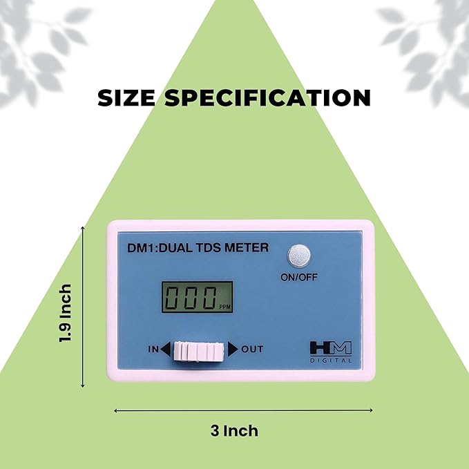 HM Digital DM-1 In-Line Dual TDS Monitor, 0-9990 ppm Range, +/- 2% Readout Accuracy,Blue & White