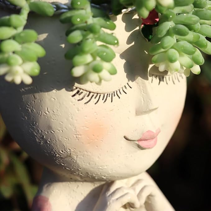 Meltset Face Planters Pots Head Unique Face Flower Pot Head Planter for Indoor Plants Cute Small Succulent Pots Indoor Plant Pot with Drainage (White)