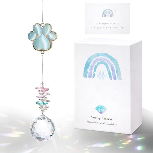 Pet Memorial Suncatcher - Dog Paw Memorial Gifts, Pet Loss Crystal Prisms Rainbow Maker, Lost of Dog Bereavement Gift Idea, Thoughtful Dogs and Cats Remembrance Sun Catcher, Pet Sympathy Gifts