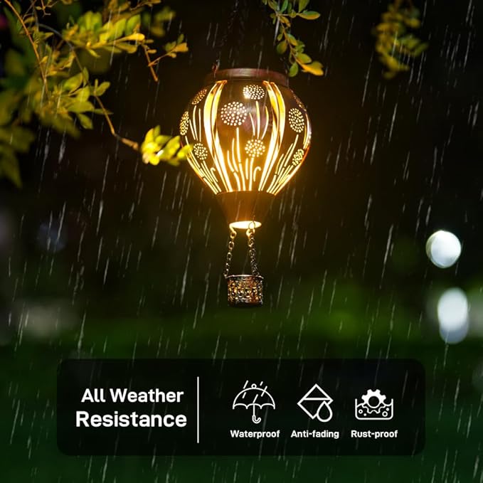 Hot Air Balloon Solar Lantern, Dandelion Hollow Out Solar Powered Hot Air Balloon Lantern Outdoor Waterproof, Copper Hanging Hots Airs Balloons Solars Light for Outdoor Patio Garden Decor