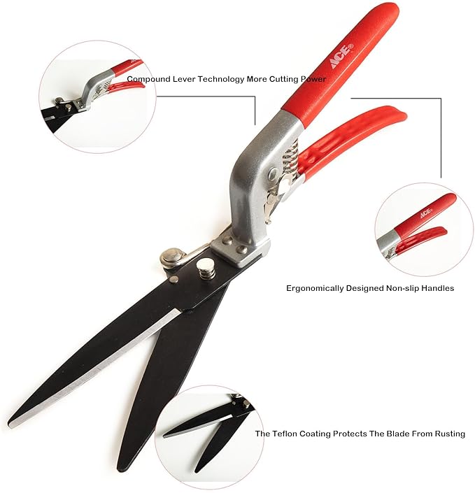 Grass Shears with Red Handles and Stainless Steel Blades