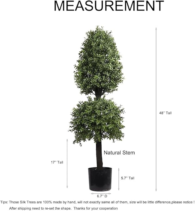 4' Artificial Topiary Double Tower Ball Shape Tree for Front Porch Decor Outdoor Plants Potted 1PC