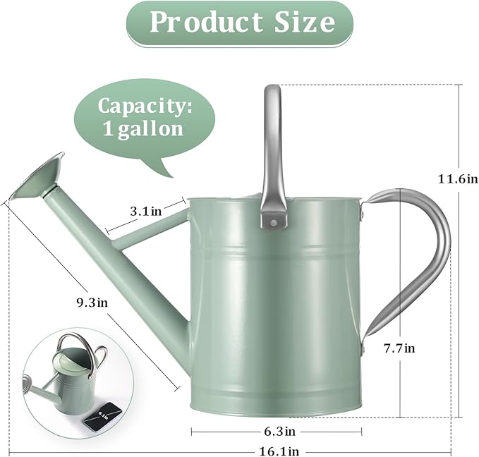 Watering Can for Outdoor Plants and Indoor Plants,1 Gallon Metal Watering Can for Garden Flower,Galvanized Steel Metal Water Can Watering Pot with Sprinkler Head
