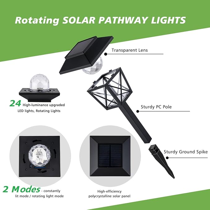 6 Pack Large Rotating Solar Lights Outdoor Waterproof 2 Modes Twinkling Decorative Lights for Garden Yard Pathway Walkway Decorations Landscape Lighting. (Set of 6)