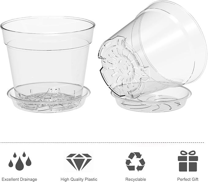 4 Inch Clear Nursery Pots, Set of 30 Transparent Plant Flower Pots for Small Indoor Plants with Drainage Holes & Trays, Plastic Seedling Starter Pots for Various Plants