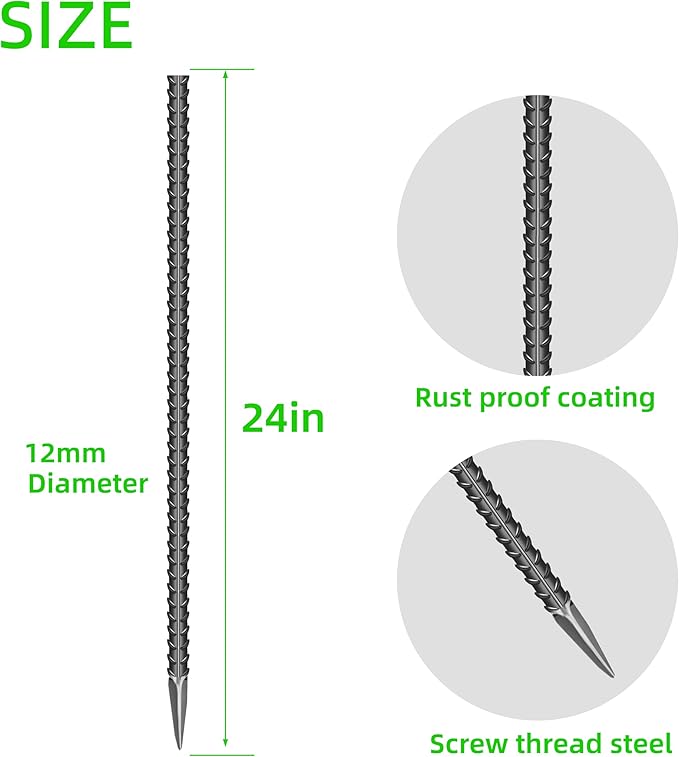 16 Pieces 24-Inch Garden Ground Stakes Galvanized Steel Rebar Stake - Heavy Duty Anchors for Tents, Position Kits,Fences, and Trampolines
