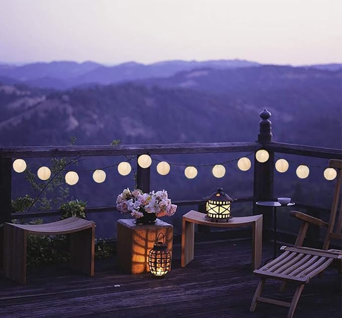 Lantern String Lights, 8.5 Ft Indoor Decor Light with 10 Waterproof Nylon Lantern, 8" Spacing Hanging Globe Light Set UL Certified Plug-in Connectable Decorative Lights for Indoor & Outdoor (White)