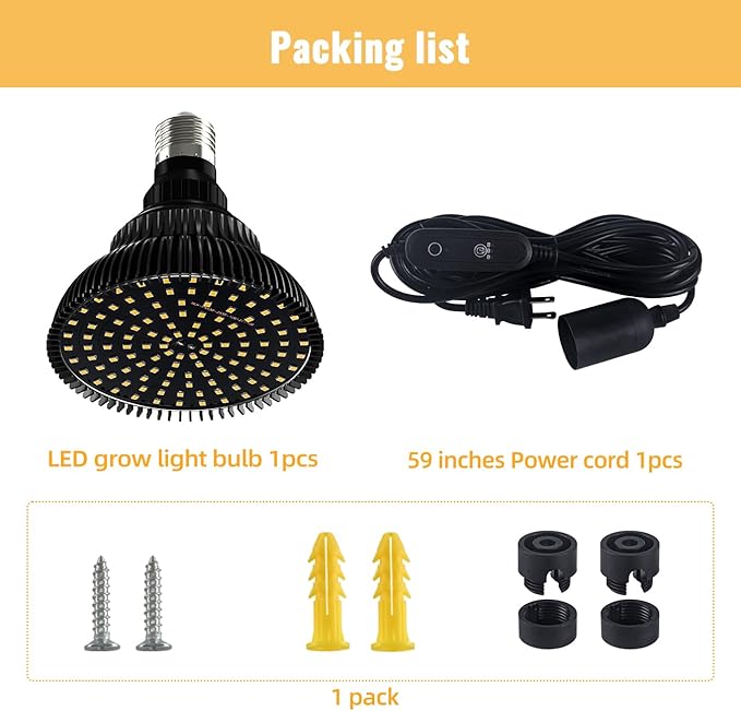 Hanging Grow Lights for Indoor Plants, 25W 5000K, LED Hanging Grow Light with Timer, Height Adjustable Hanging Plant Light, Full Spectrum Pendant Grow Light for Seed Starting, Black