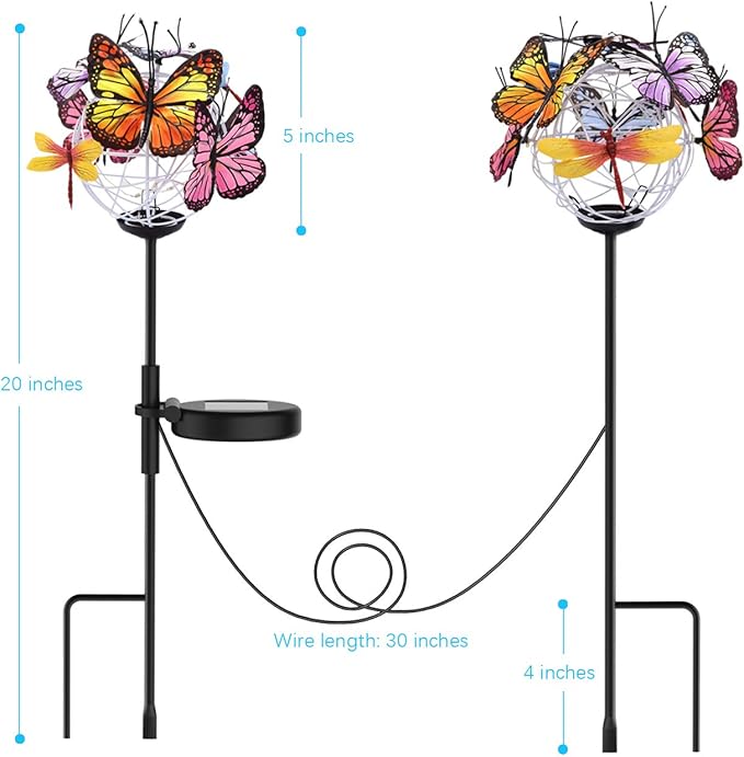 Aiscool Solar Powered Butterfly Garden Stake Lights (2 Pcs Butterfly Lights)
