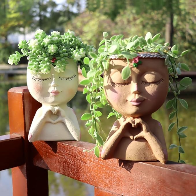 Meltset Face Planters Pots Head Unique Face Flower Pot Head Planter for Indoor Plants Cute Small Succulent Pots Indoor Plant Pot with Drainage (White)