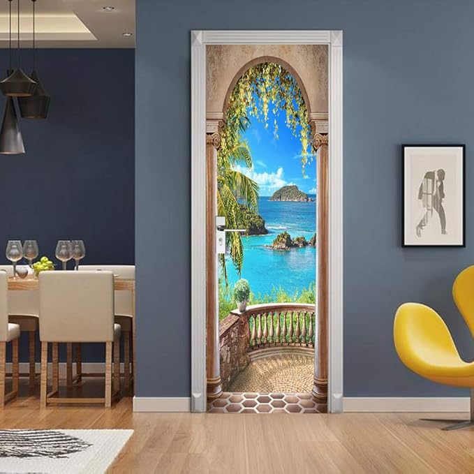 3D Door Stickers Murals - Landscape - Peel and Stick - Waterproof & Washable - Matt Finish - 34.6" x 78.7" - White - Door & Wall - Adults - Reusable - PVC - Rectangular - Decals