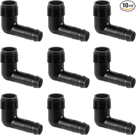 10pc Drip Irrigation Adapter 1/2"X1/2" 90-Degree Elbow NPT Male Pipe Fitting (1/2 male to 1/2 tubing)