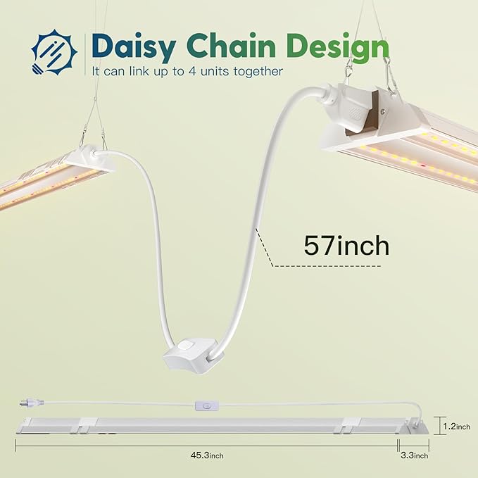 FREELICHT 4 Pack 4ft LED Grow Light, 60W (350W Equivalent), Sunlike Full Spectrum Integrated Plant Light for Hydroponic Indoor Plant Seedling Veg and Flower, Plug in with On/Off Switch