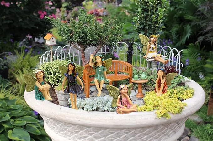 Fairy Garden Accessories Outdoor Indoor, 6pcs Miniature Fairies Figurines for Pot Plants and Mini Garden Lawn Decorations