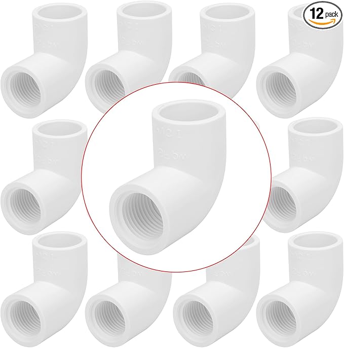 12Pack 1/2" Female Thread 90 Degree PVC Elbow Pipe Fitting (Socket x Female Pipe Thread) SCH40 PVC Hose Adapter Elbow with 1/2-Inch Female Hose Thread