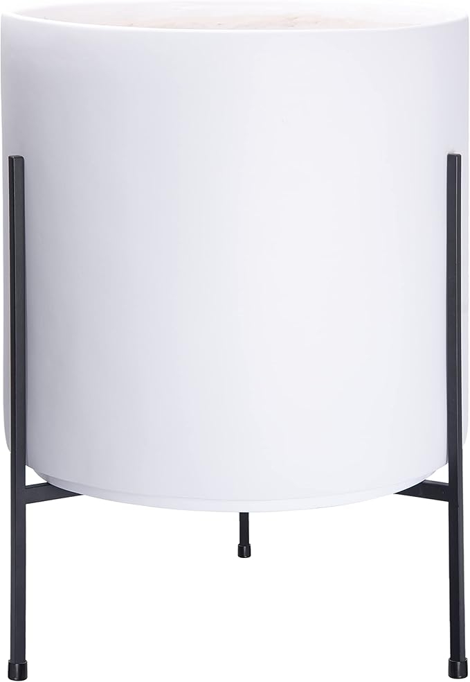 D'vine Dev Modern White Plants Pot Cylinder Planter with Heavy Duty Stand, XX-Large 16 Inch Pot, 22.8 Inch with Stand Height, 96-T-A-5