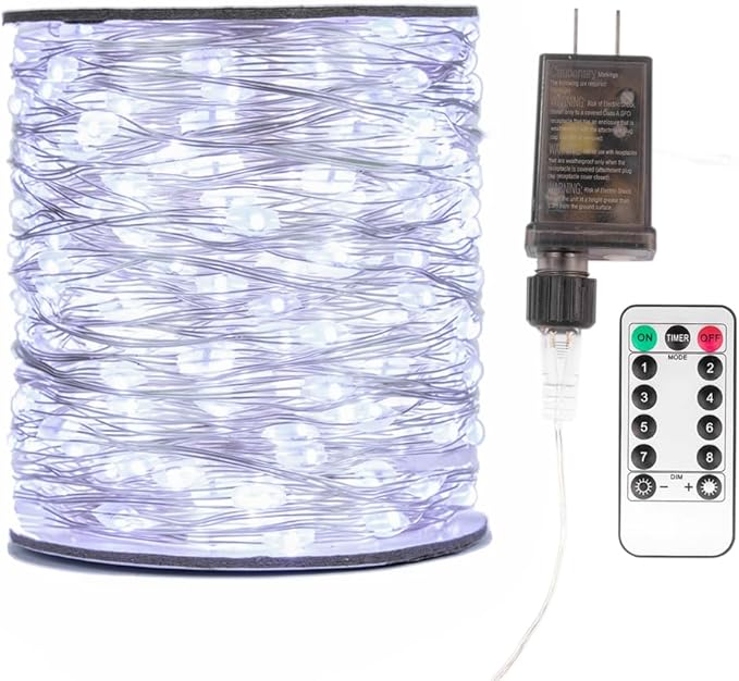 Fairy Lights Plug in,164FT 1000 LEDs Waterproof String Lights,Twinkle Light with Remote for Outdoor Indoor Christmas Wedding Birthday Garden Party Decorations,2 Inch Space,Cool White
