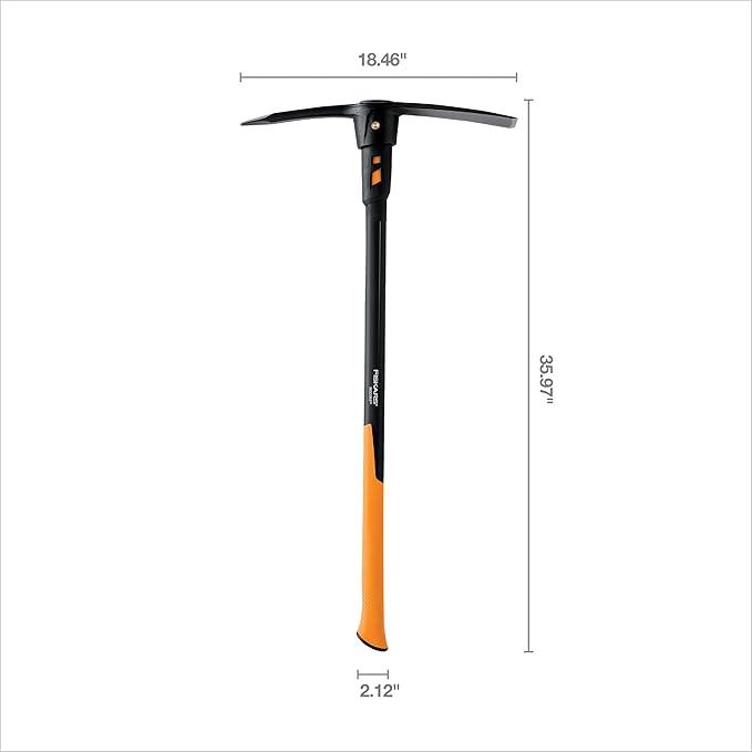Fiskars Pro IsoCore Dual-Ended Pickaxe and Hoe with Shock Reduction, 36 in