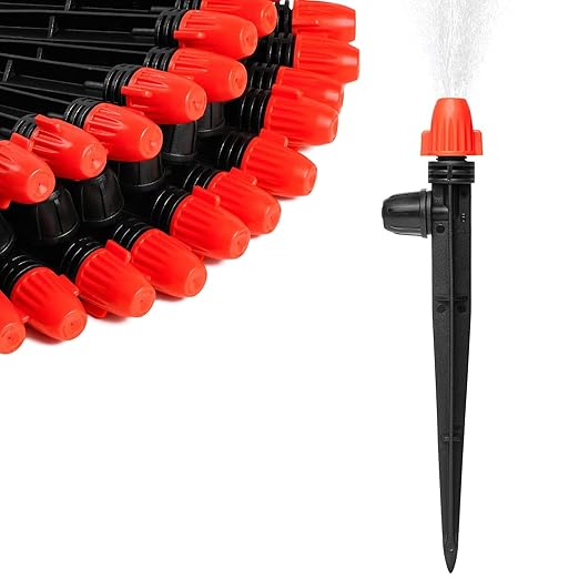 Adjustable Drip Irrigation Spray Emitters: Stake Irrigation Misting Drippers with Lock Barbed for 1/4 inch Tubing Drip Irrigation Parts for Garden Watering System (30PK)