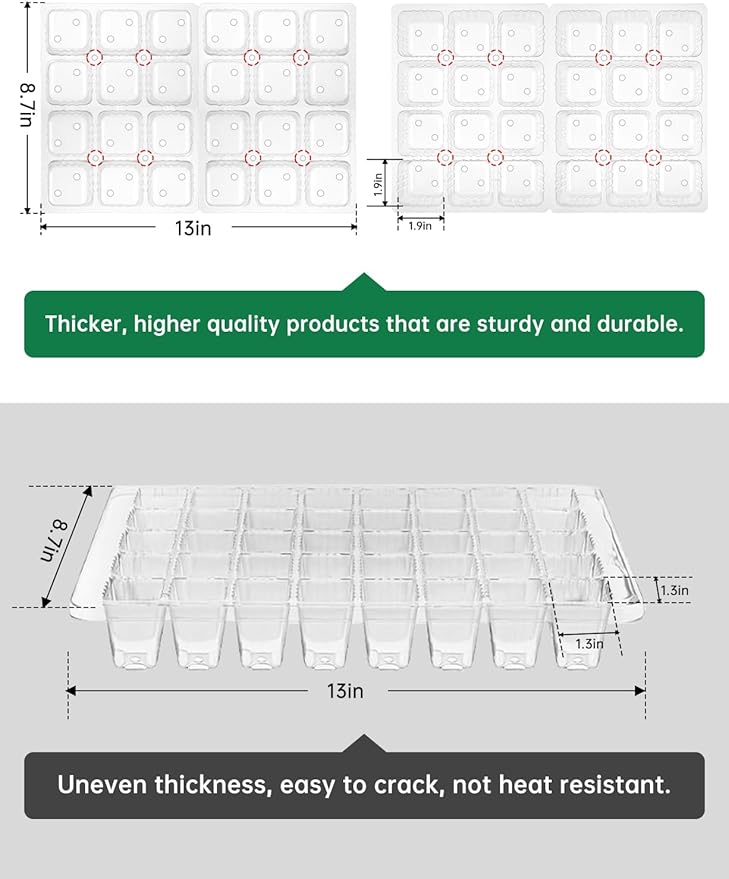 2 Packs Large Seed Starter Tray, Adjustable Brightness and Timer with 48 Full Spectrum LEDs, Seed Starter Kit with Drainage Holes, Tools and Labels for Indoor Plant Growing and Outdoor Gardening