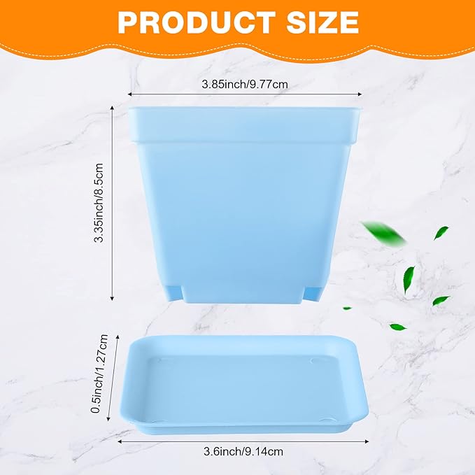 100 Pieces 4 Inch Flower Pots Square Plants Nursery Pot Plastic Plant Seedling Pots Nursery Transplanting Planter Container with Saucer for Indoor Herbs Succulents Balcony Garden Office (Colorful)