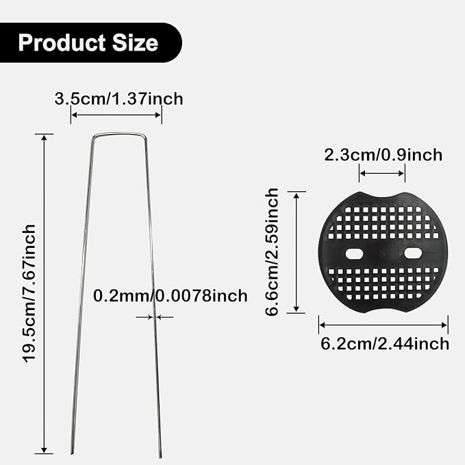 50 PCS Garden Landscape Stakes Staples and Gasket, Thick Heavy Duty Yard Ground Pin for Weed Barrier SodFabric for Weed Barrier Irrigation Tubing Garden Decor, Securing Lawn Fabric, Weed Barrier