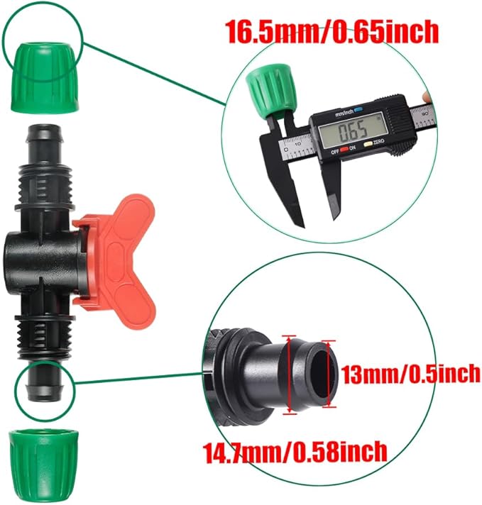 5 Pcs Drip Irrigation Switch Valve for (1/2" ID x0.6-0.63" OD) 16mm Barbed Locking Fitting Gate Valves(Switch Valve)