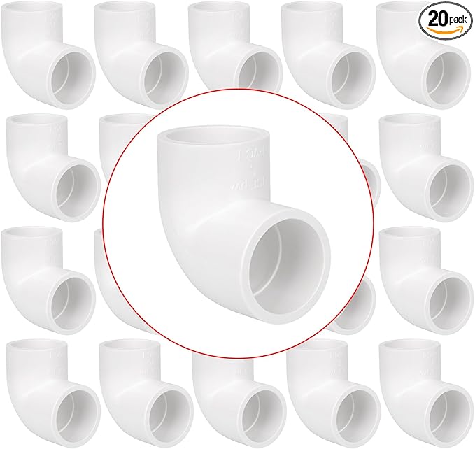 20 Pack 3/4" 90 Degree Elbow Pipe Fittings 2 Way Right Angle PVC Pipe Fitting, Furniture Build Grade SCH40 (Socket x Socket) 3/4" PVC Fitting Connectors for DIY PVC Shelf Garden Support Structure